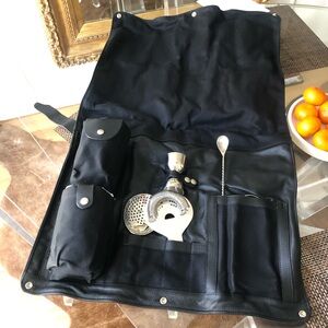 Deleon Black leather Bartender Kit Roll Made in Italy